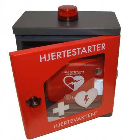 Hjertestarter skap med inlagt varme